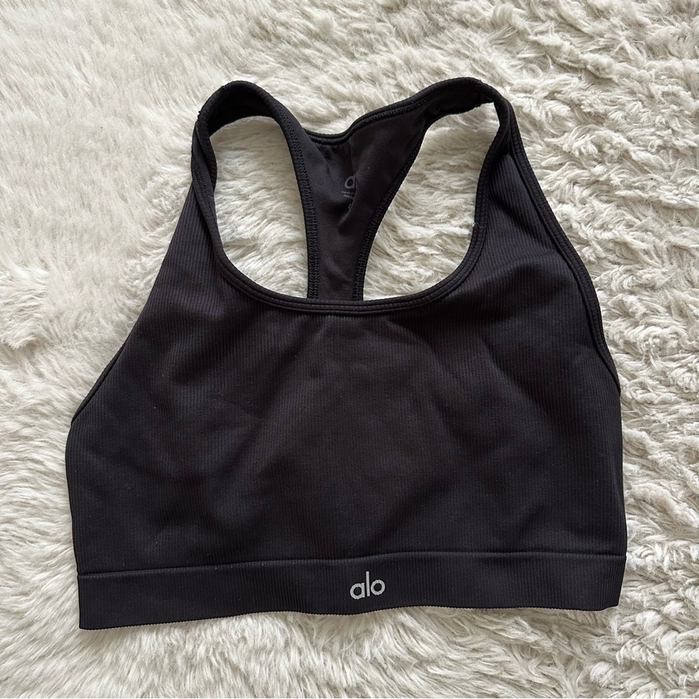 Black Ribbed Racerback Sports Bra